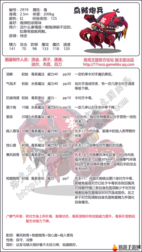 洛克王国乌贼炮兵技能表分享